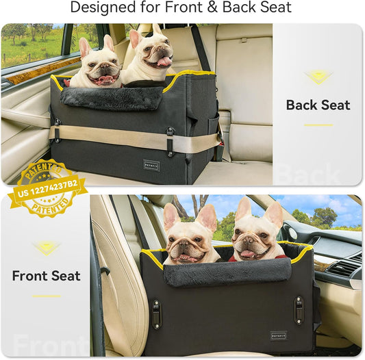 PETSFIT Dog Booster Car Seat, Dog Car Seats for Medium Sized Dogs or 2 Small Pets with 2 Safety Leashes and Patented Buckles, Carseat for Dogs with Storage Pockets for Pets Under 45Lbs (Black) - Pawvie