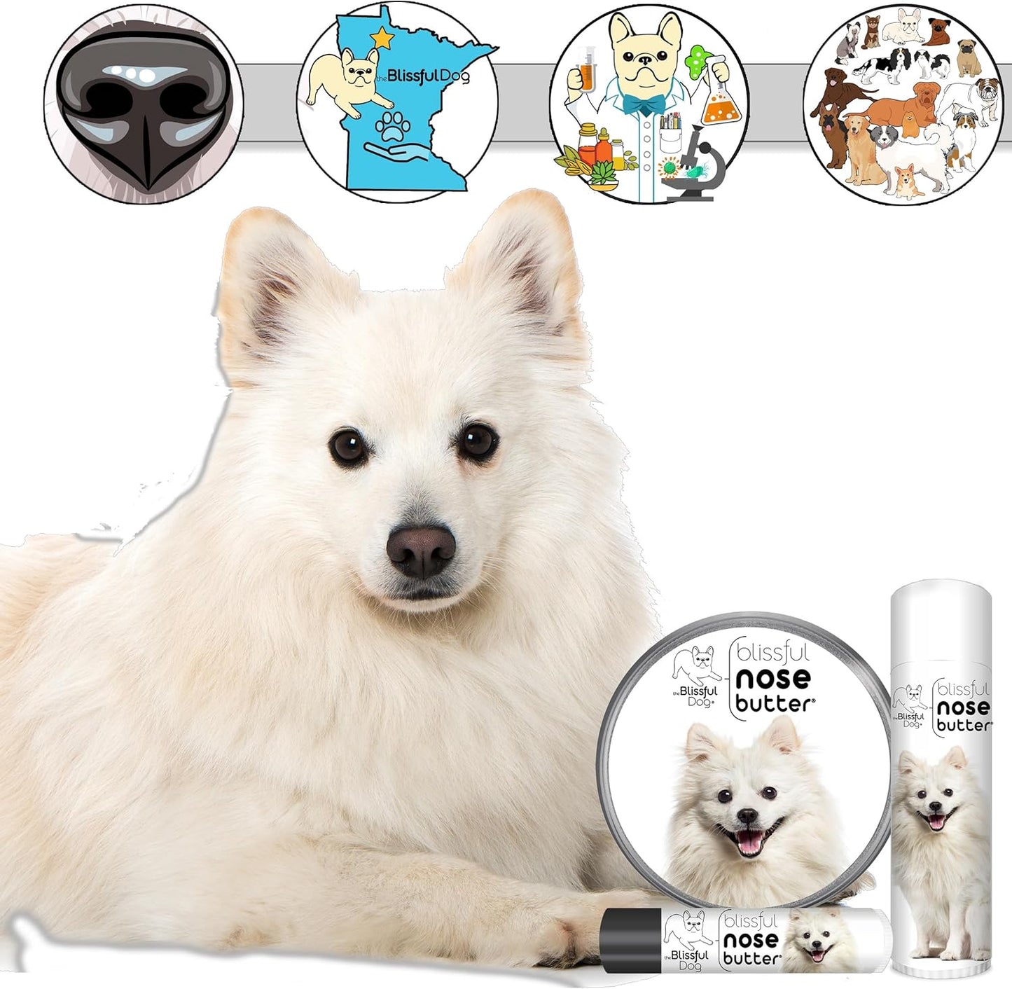 The Blissful Dog American Eskimo Nose Butter for Dry, Cracked Skin, Lick-Safe Dog Nose Balm with Moisturizing Shea Butter, Almond, Olive, and Essential Oils, Pet Supplies, Uncented, 8 oz.