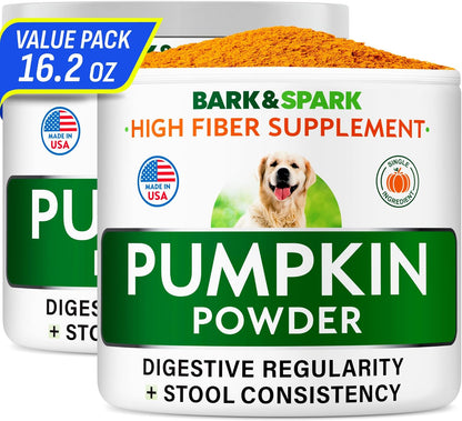 BARK&SPARK Pumpkin Powder for Dogs - 16.2oz Powdered Fiber Supplement and Stool Softener - Upset Stomach, Food Sensitivity - Improve Digestion - 16.2oz Powder
