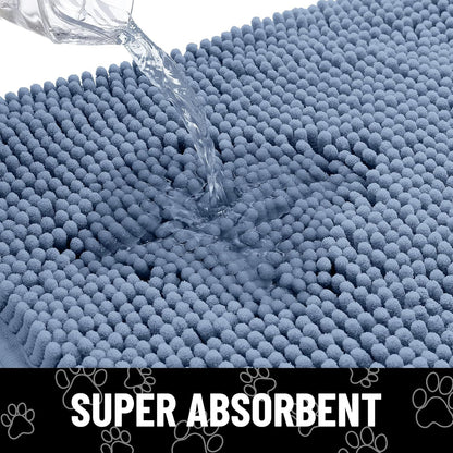 Smiry Dog Door Mat for Muddy Paws, Absorbent Dirt Trapper Non Slip Quick Dry Washable Chenille Mat for Mud Dogs, Entry Rug for Indoor and Outdoor (48x30 Inches, Airy Blue and Black)
