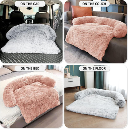 GGIB Calming Dog Bed Fluffy Plush Dog Mat for Furniture Protector with Removable Washable Cover for Large Medium Small Dogs and Cats (Small(35x31x5),Pink)