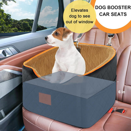 Dog Car Seat for Small Dogs, Memory Foam Booster Dog Seat for Dogs up to 35 lbs, Elevated Pet Car Seat with Washable Removable Cover, Storage Pockets