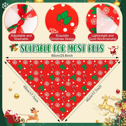500 Pcs Christmas Bandanas for Dogs Xmas Bandanas Bulk with Santa Snowflake Candy Cane Patterns Soft Bibs Adjustable Triangle Doggie Scarf for Small Medium Large Pet 25.6 x 17.7 x 17.7 Inch
