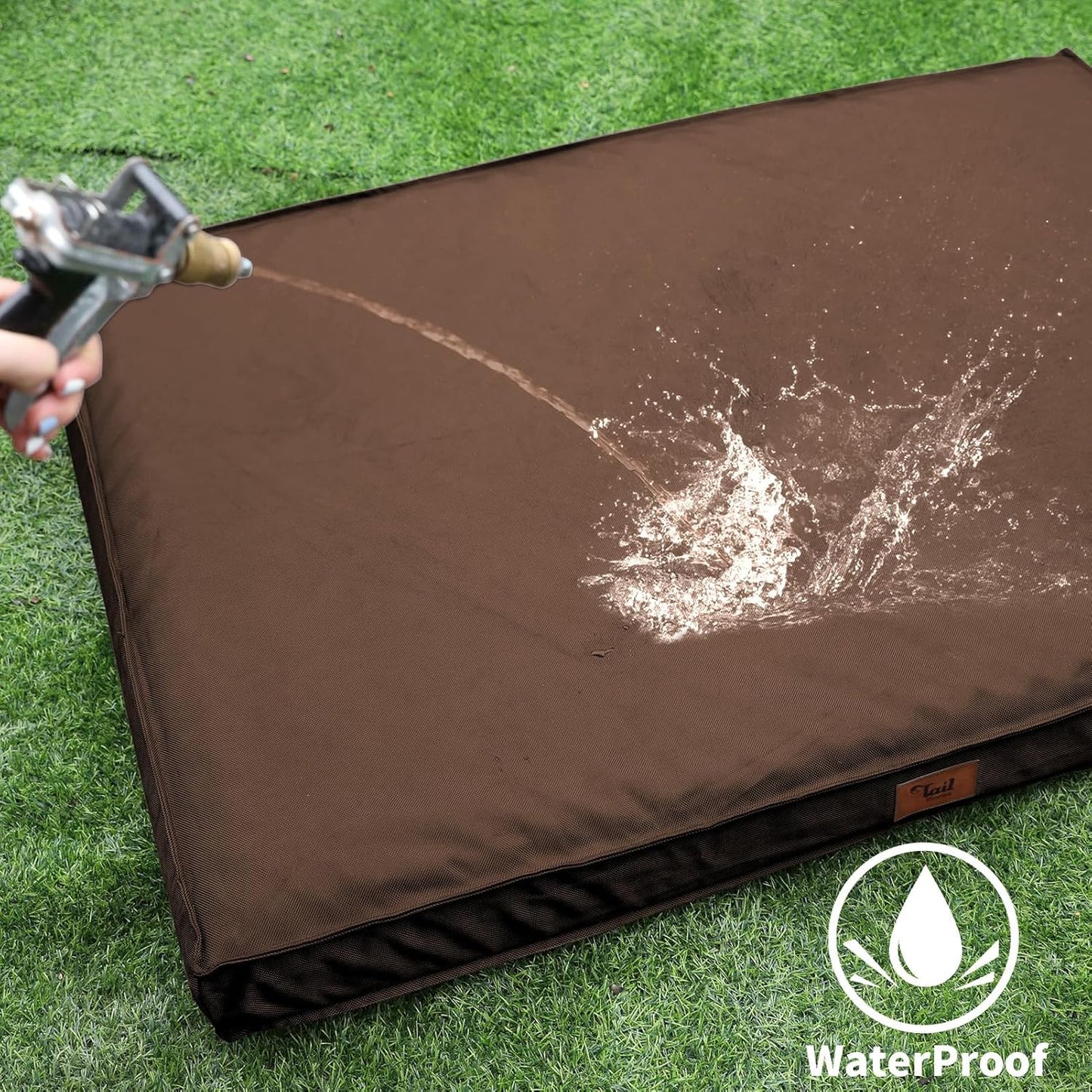 Outdoor All Weather Waterproof Dog Bed, Orthopedic Dog Bed for Extra Large Dogs, Egg Foam Pet Bed with Washable and Removable Oxford Cooling Cover, Brown