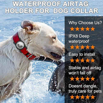 Waterproof Airtag Collar Holder, [2 Pack] Aluminum Full Body Covered Preventing Chewing Apple Air Tag Case for Pet Collar Backpack「Black/Navy blue-1PS」