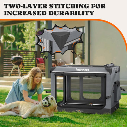 Collapsible Dog Crate: 42 Inch Foldable Soft Sided Dog Crate for Extra Large Dogs, Portable Dog Travel Kennel with Soft Mat for Indoors & Outdoors, Grey (42" L x 31" W x 31" H)