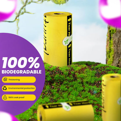 Dog Poop Bags-150 Counts with Holder (10 Rolls), Biodegradable Poop Bags, Eco-friendly and Easy to Open, Thick Dog Waste Bags (Yellow)