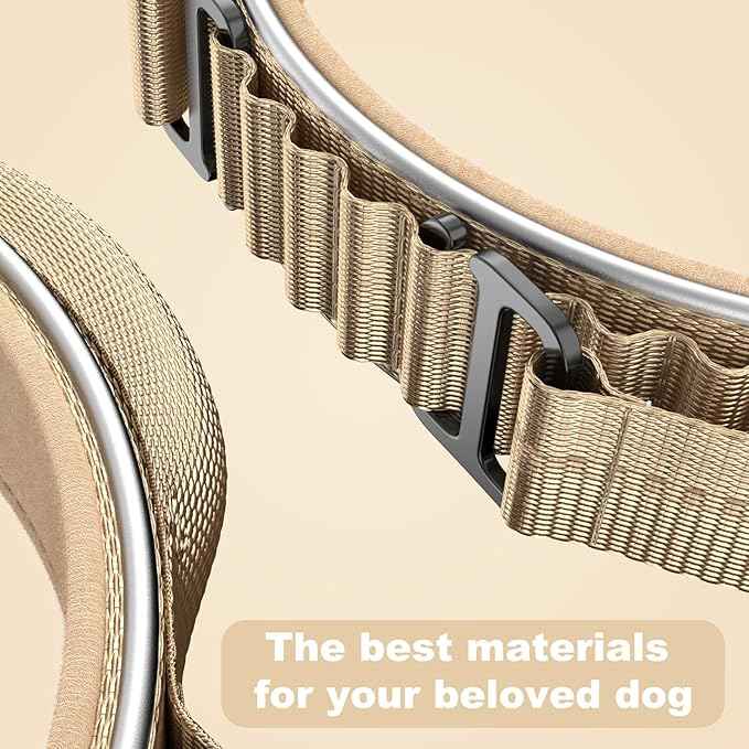 2025 New and Improved AirTag Dog Collar, Military Tactical Dog Collar with AirTag Holder - Adjustable Control Handle, Durable Metal Buckle, Comfortable GPS Dog Collars (M, Khaki)