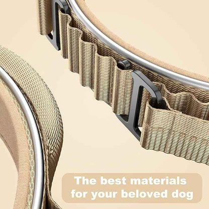 2025 New and Improved AirTag Dog Collar, Military Tactical Dog Collar with AirTag Holder - Adjustable Control Handle, Durable Metal Buckle, Comfortable GPS Dog Collars (M, Khaki)