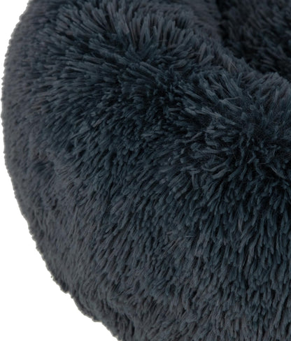 Best Pet Supplies Round Donut Dog Bed with Plush Faux Fur Fabric, Calming, Anti-Anxiety Cushion for Indoor Pets, Slip-Resistant Base, Soft Ergonomic Support - Gray, 24x24x7''