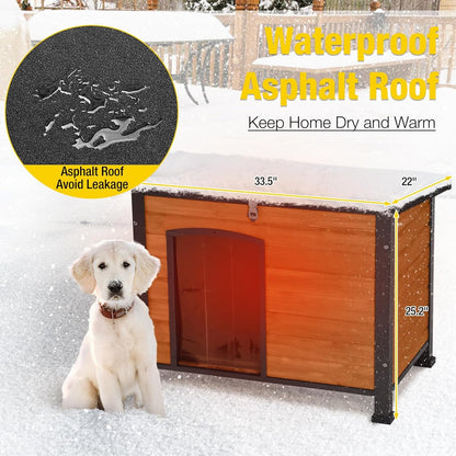 Aivituvin Dog House Outdoor Heated Dog Kennel with Insulated Liner & Heater for Winter Strong Iron Frame Large Dog Cage for Small & Medium Dogs,33.5"