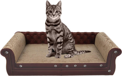 Scratching Sofa, Couch Shaped Thick Scratching Cardboard, Lounge Bed for Indoor Rest&Play, Sofa Scratcher Pad (Brown, 27.6" L X 12.2" W X 7.4" H)