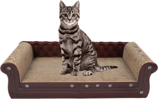 Scratching Sofa, Couch Shaped Thick Scratching Cardboard, Lounge Bed for Indoor Rest&Play, Sofa Scratcher Pad (Brown, 27.6" L X 12.2" W X 7.4" H)