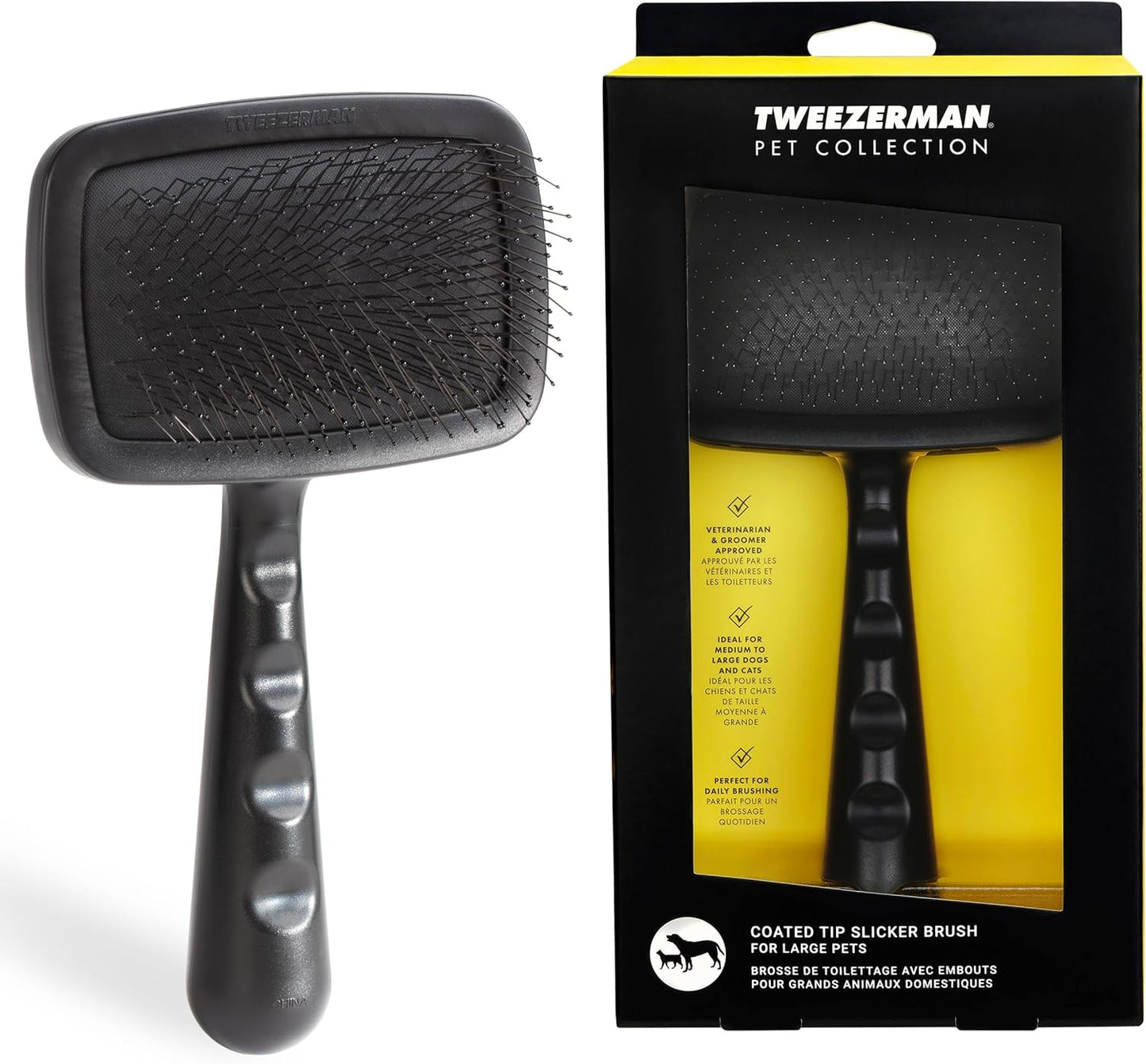 Tweezerman Dog and Cat Slicker Brush for Large Pets, Grooming Brush with Coated Bristles to Prevent Scratching and Ergonomic Handle
