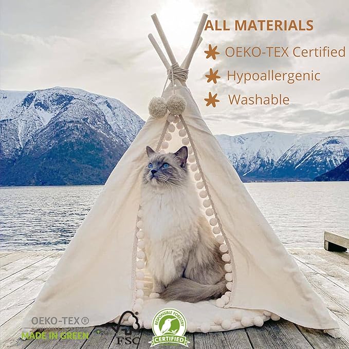MINICAMP Pet Teepee Bed for Dogs and Cats – Cozy Indoor Dog Tent with Natural Cotton– Luxury Pet House & Hideaway Bed for Small to Medium Dogs, Cats and Other Animals - Made in EU (Medium)