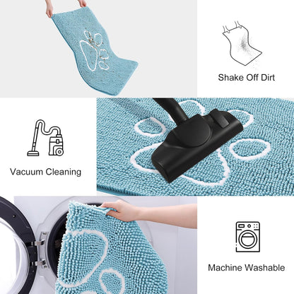 Smiry Dog Door Mat for Muddy Paws, Absorbent Dirt Trapper Non Slip Quick Dry Washable Chenille Mat for Mud Dogs, Entry Rug for Indoor and Outdoor (40x32 Inches, Sky Blue)