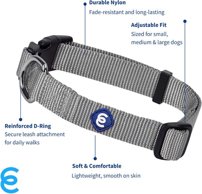 Blueberry Pet Essentials Small Dog Collar in Flint Gray | Adjustable & Eco-Friendly Durable Nylon Strap | Classic Collar for Small Dogs, Boy & Girl Pets