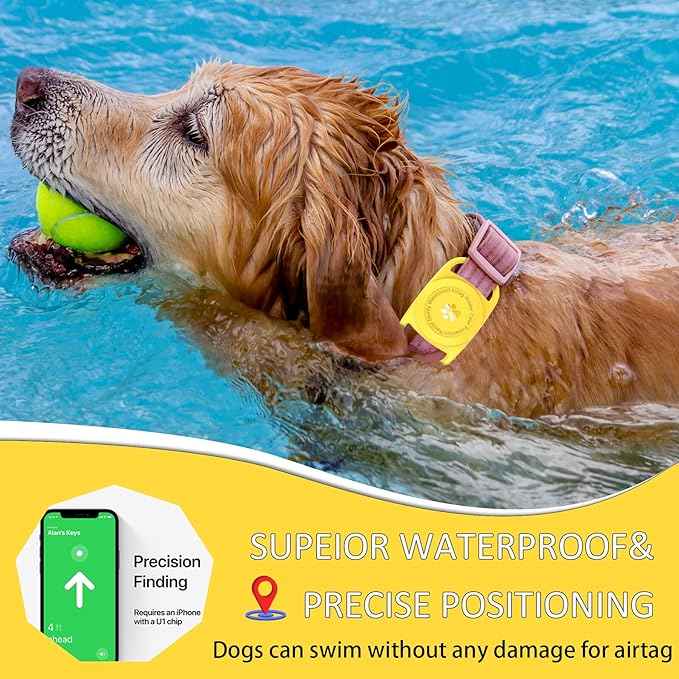Airtag Dog Collar Holder, [1 Pack] Waterproof Protective Case for Apple AirTag, Durable & Lightweight with Full-Body Protection, Soft Silicone, Yellow