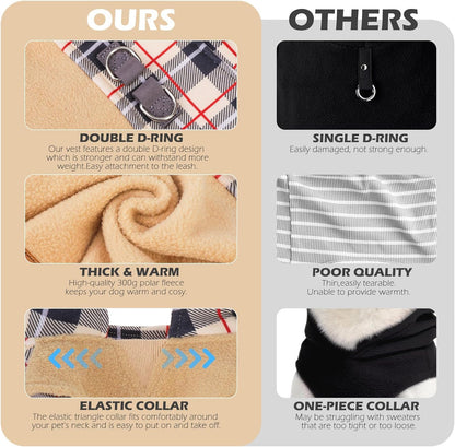 EXPAWLORER Fleece Dog Sweater for Small Medium Dogs - Classic Plaid Jacket, Doggie Winter Coat Vest with 2 D-Rings for Leash, Cold Weather Clothes, Pet Apparel,Sweatershirt for Boy or Girls