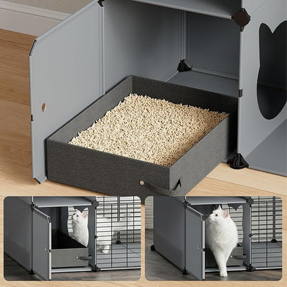 HOOBRO Cat Cage with Litter Box, 3 Tier Indoor Cat Enclosure Playpen with Storage, Food Bowls and Scratching Post, Detachable Metal Wire Kennel Crate, 27.6" L x 17.7" W x 48.8" H, Black and Grey