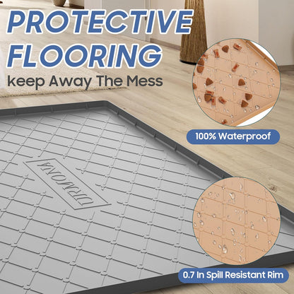 URMONA Large Dog Food Mat, 40" x 22" Pet Food Mat, Waterproof Dog Cat Food Mat with Raised Edges, Silicone Pet Food Mat, Dog Accessories, Prevents Food Spills, Protects Floors, Easy to Clean Fast