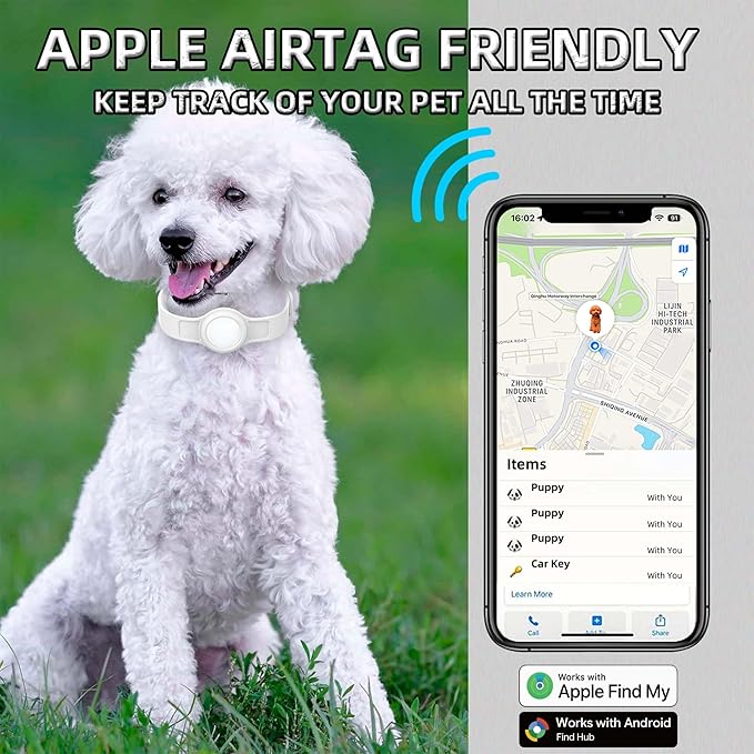 Silicone Dog Tracker Collar, Waterproof Bluetooth Pet Finder Works with Apple Find My & Google, Adjustable Collar for Small Dogs, Puppies & Cats, Fits 3.2”-14” Neck