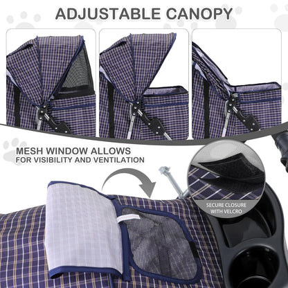 MoNiBloom 3 Wheels Pet Dog Cat Stroller for Small Medium Dogs Cats, Lightweight Foldable Jogger Stroller w/Storage Basket and Cup Holder, Plaid - Pawvie
