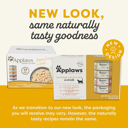 Applaws Natural Wet Canned Cat Food, Made with Limited and Natural Ingredients, Real Protein with No Artificial Additives, Chicken Selection Variety Pack in Broth (24 x 2.47oz Cans)