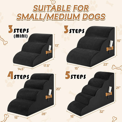 Romrol Dog Stairs Ramp for High Beds Couches, High Density Foam Pet Steps with Durable Non-Slip Waterproof Fabric Cover, Dog Stairs for Small Dogs or Cats or Pets, 3-Step,15 Inch,Black - Pawvie