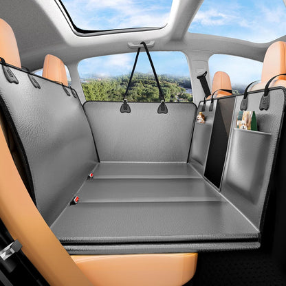 Hard Bottom Dog Car Seat Cover for Back Seat – Waterproof Nonslip Hammock Extender for Trucks & SUVs, Heavy Duty Pet Protector, Gray Faux Leather