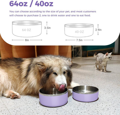 Dog Bowl, Stainless Steel Dog Food and Water Bowl with Non Slip Quiet Bottom, Easy to Clean, Dishwasher Safe, 40oz, Light Purple