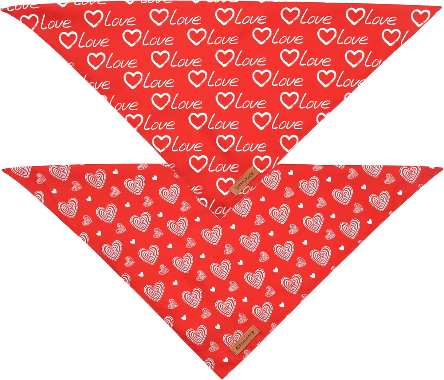 Realeaf Valentines Day Dog Bandanas 2 Pack, Reversible Love Pet Scarf for Boy and Girl, Premium Durable Fabric, Heart Bandana for Large and Extra Large Dogs (X-Large)