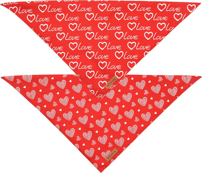 Realeaf Valentines Day Dog Bandanas 2 Pack, Reversible Love Pet Scarf for Boy and Girl, Premium Durable Fabric, Heart Bandana for Medium Large Dogs (Large)