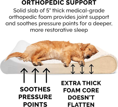 Furhaven Orthopedic Dog Bed for Large Dogs w/ Removable Washable Cover, For Dogs Up to 150 lbs - Ultra Plush Faux Fur & Suede Luxe Lounger Contour Mattress - Cream, Jumbo Plus/XXL