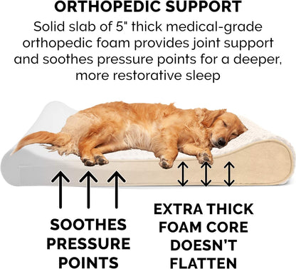 Furhaven Orthopedic Dog Bed for Large/Medium Dogs w/ Removable Washable Cover, For Dogs Up to 38 lbs - Ultra Plush Faux Fur & Suede Luxe Lounger Contour Mattress - Cream, Large