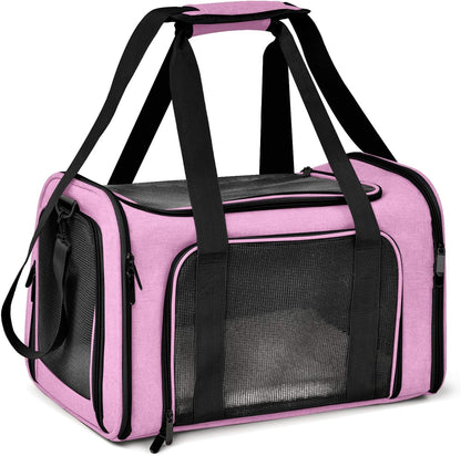 Pet Carrier for Small Medium Cats Dogs Puppies up to 15 Lbs, TSA Airline Approved, Soft Sided, Collapsible Travel - Pink