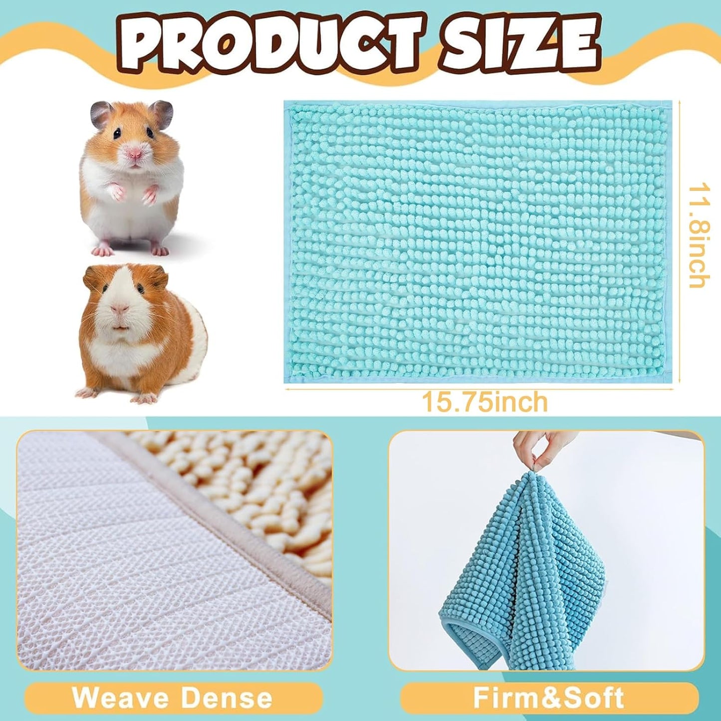 8 Pcs Guinea Pig Liner Washable Rabbit Cage Liner 16x12 Inch Guinea Pig Fleece Mats Reusable Bedding Pee Pads for Small Animals, Bunny (Gray, Green, Pink, Blue)