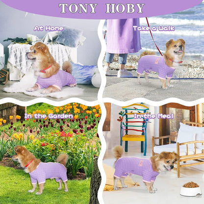 TONY HOBY Dog Pajamas, Dog Recovery Suit After Surgery, Soft Dogs Jumpsuit Shirts for Small Medium Dogs (Purple, Boy, L)