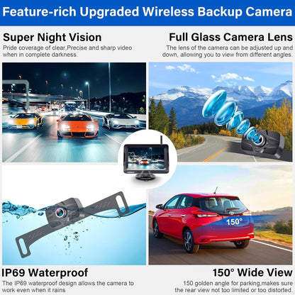 Wireless Backup Camera Ease Install - Color Image HD 1080P 5 Inch Monitor Digital Signal Stable No-Delay Bluetooth Rear View Camera Auto-Switching Night Vision for Truck/Car/Pickup/SUV/Camper - LK2