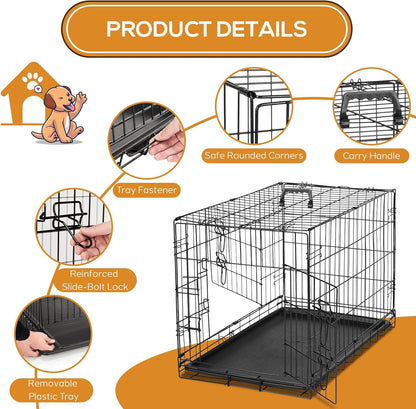48 Inch Dog Crate Dog Cage for Extra Large Dogs with Divider Panel, Metal Cages with Double Door, Leak-Proof Pan Tray, Folding Portable for Indoor Outdoor Travel