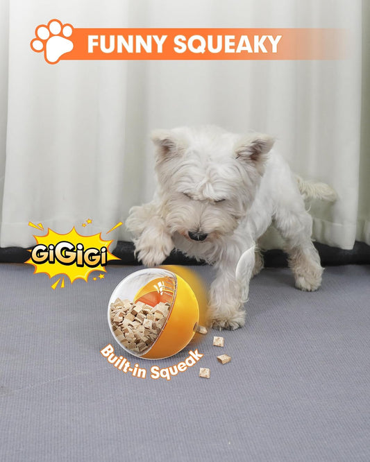 Enrichment Interactive Dog Treat Toy - Level 1 Mental Stimulation for Dogs,Mentally Stimulating Dog Toys for Boredom Busy (Beginner-Orange 5.6" Squeaky Ball)