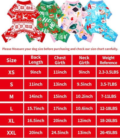 PET SHOW 4 Pack Small Dog Christmas Pajamas Holiday Dog Clothes for Medium Dogs Girl Boy Soft Stretchy PJs Xmas Jumpsuit Puppy Cats Onesies Red Green Outfits with Sleeve Pets Dachshund Costume M