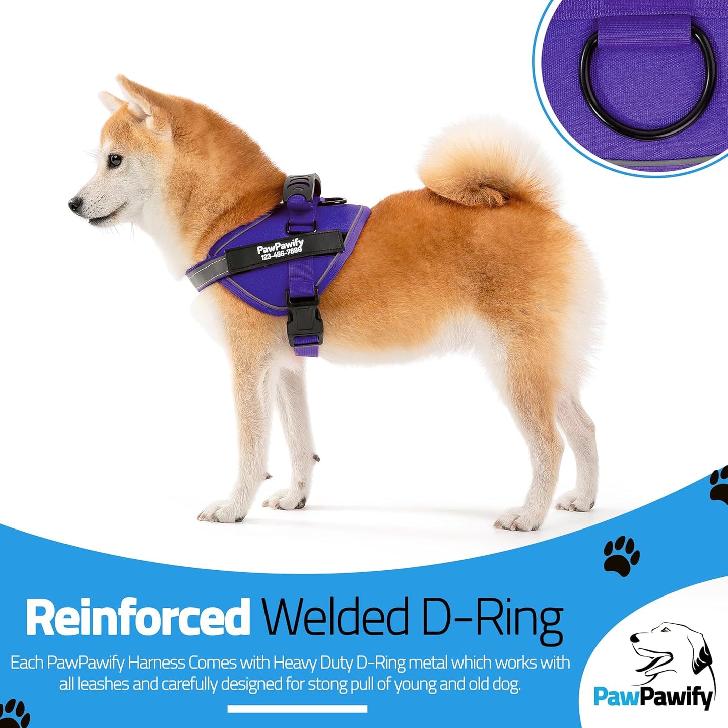 PawPawify Custom No Pull Dog Harness with Name and Phone Number, Heavy Duty Personalized Pet Vest to Prevent Tugging, Pulling, or Choking, Training and Walking (New Purple, XL (60-85 LBS))
