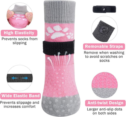 SCENEREAL Anti Slip Dog Sock to Prevent Licking Paws for Hardwood Floors, Boots & Paw Protector Shoes for Hot/Cold Pavement with Grippers, Double Sides Grips for Small Medium Large Senior Dogs, M