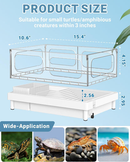 GOZILLA Small Turtle Tank Kit(Tank+Lamp+Filter), Acrylic Turtle Starter Kit with Adjustable Lamp, Reptile Habitat and Terrarium with Multi-Functional Areas for Small Reptiles. (White Kit) - Pawvie