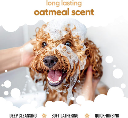 Oatmeal Dog Shampoo for Smelly Dogs (33.8oz) - Hypoallergenic & Itch Relief Formula, Gentle on Sensitive Skin, Includes Dog Shampoo and Conditioner - Essential Dog Grooming Supplies