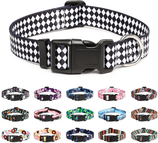 Mercano Adjustable Dog Collar - Special Design Patterns, Soft Nylon Comfortable Durable Pet Collar for Small Medium Large Dogs (L, Rhomb)
