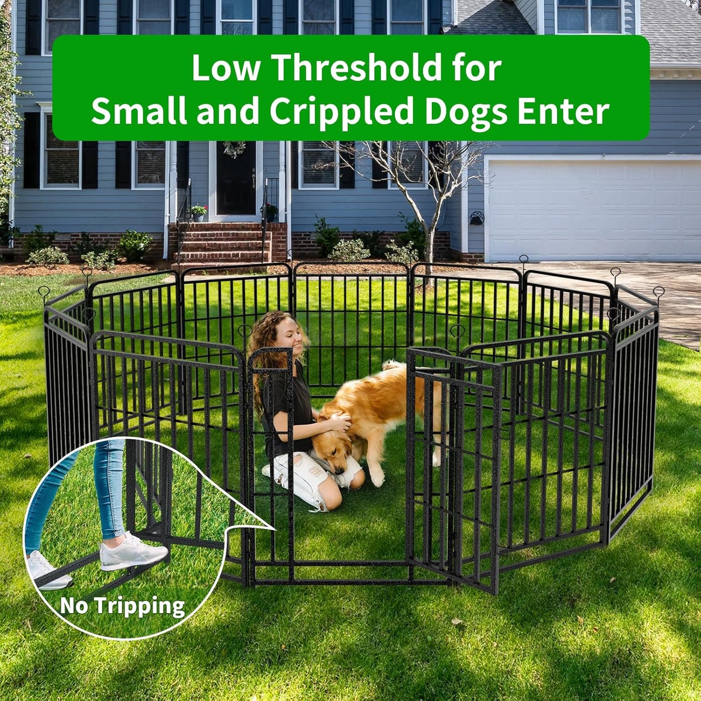 Dog Playpen Outdoor 24 Piece Panels Heavy Duty Dog Fence 32" Height with Thick Pipe Anti-Rust with Doors Portable for RV Camping Yard, Total 54FT, 227 Sq.ft, Snowy Black