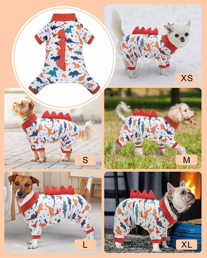 CuteBone Dinosaur Costume Dog Pajamas, Stretchy Spandex Crystal Velvet Sleepwear Coat for Small Dogs, Soft & Warm Pet Outfit Clothes for Cold Weather, Cozy Pullover Design COSP02XS