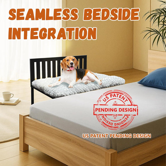 Beside Dog Bed,Adjustable Height Dog Bunk Beds,25.5ââx18ââMetal Dogs Bed Frame with Removable Cushion,Medium
